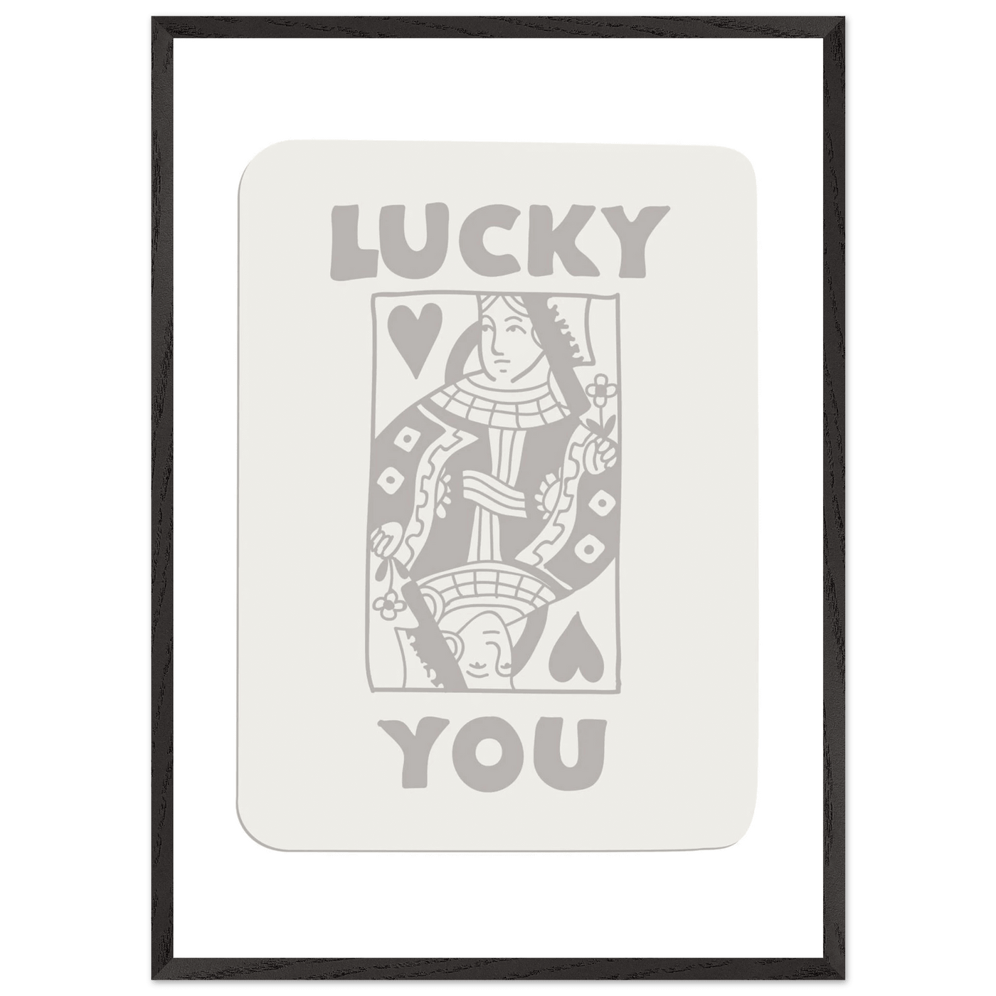 Lucky You Poker Queen of Hearts Framed Art - Modern Card Game Print, Eco-Friendly Wood Frame - Vibrantwalls