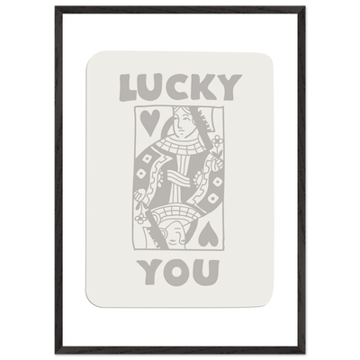 Lucky You Poker Queen of Hearts Framed Art - Modern Card Game Print, Eco-Friendly Wood Frame - Vibrantwalls