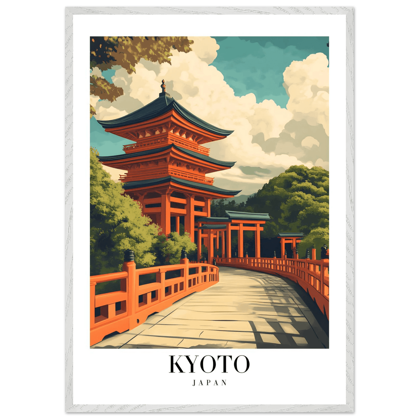 Kyoto Japan Pagoda Framed Poster – Japanese Temple Wall Art in Vibrant Orange with Wooden Frame - Vibrantwalls