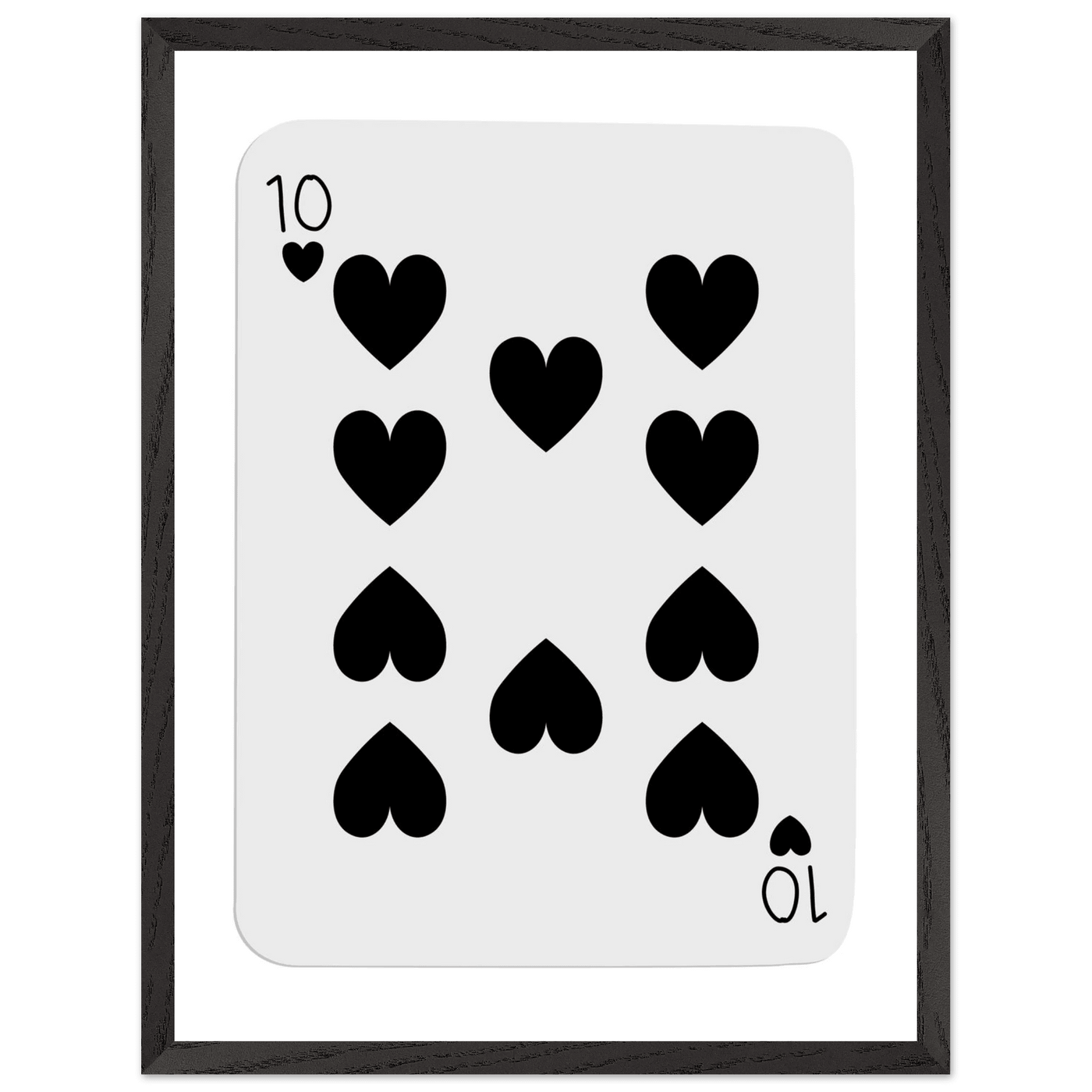 Minimalist Ten of Hearts Poker Card Print - Mounted Framed Eco-Friendly Wall Art for Game Rooms & Modern Decor - Vibrantwalls