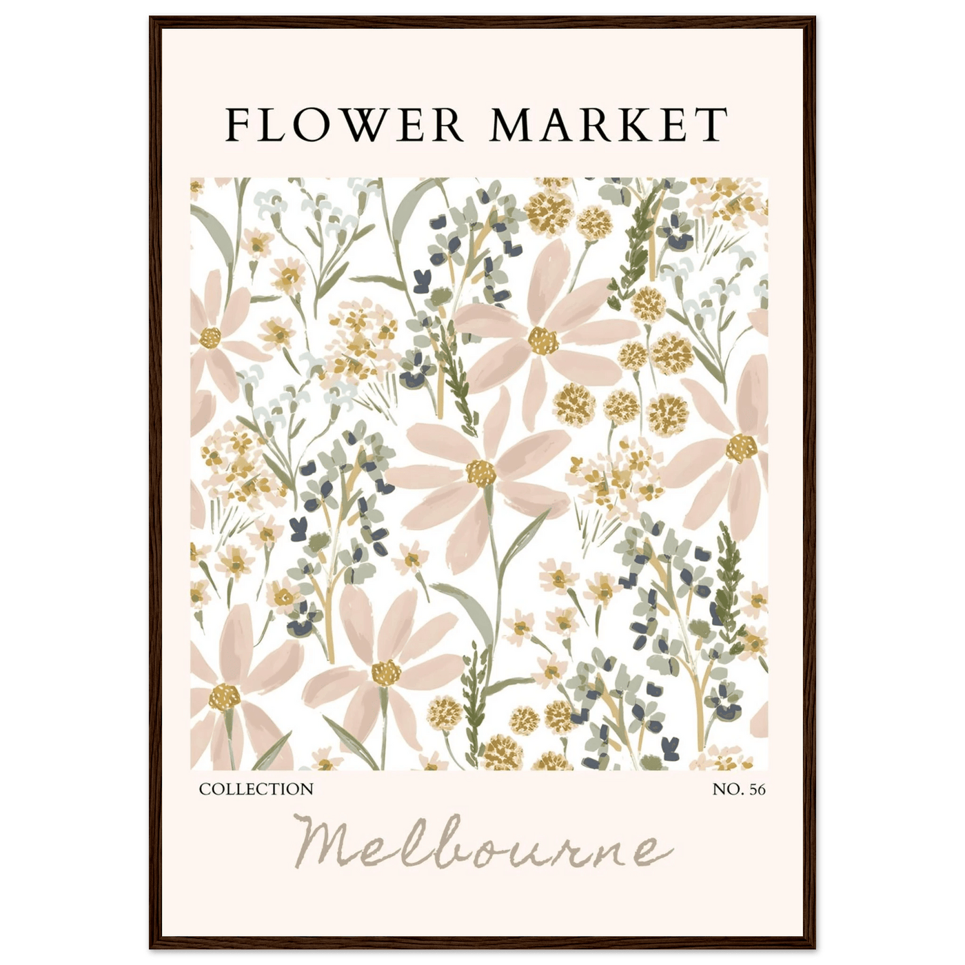 Flower Market Melbourne Framed Poster – Blush Floral & Sage Green Art Print | Ready-to-Hang Wall Decor - Vibrantwalls