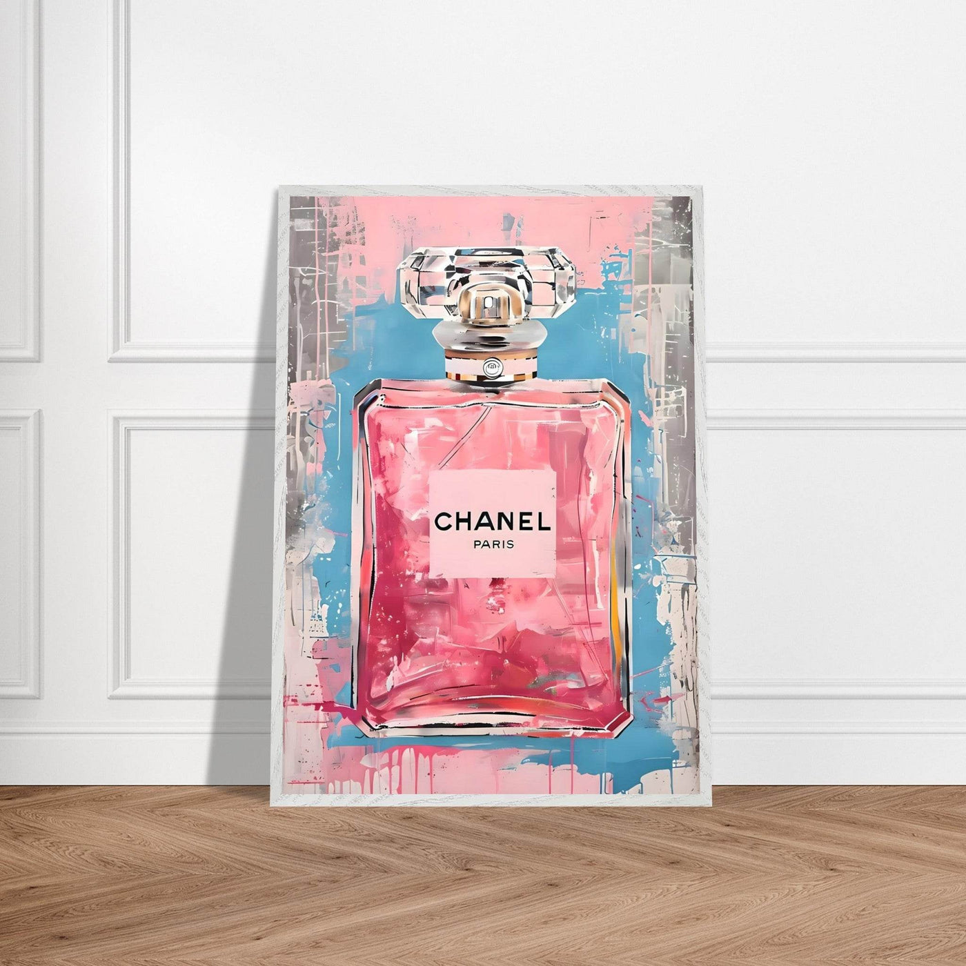 Coco Mademoiselle Chanel Art Print - Pink & Blue Pop Art Style Framed Poster - Vibrantwalls
