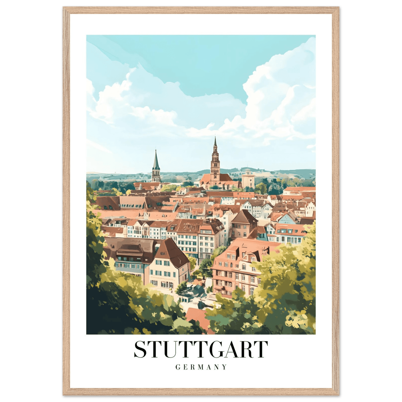 Stuttgart Germany Framed Poster – Vintage European Cityscape Wall Art with Customizable Wooden Frame - Vibrantwalls
