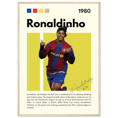 Ronaldinho Barcelona Football Legend Framed Brazil Poster 50x70 cm 20x28″ Wood frame Vibrantwalls