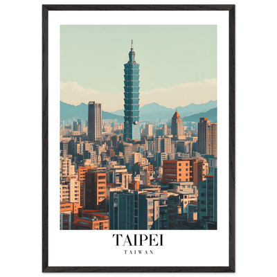 Taipei Taiwan Cityscape Framed Poster – Modern Retro Travel Art with Wooden Frame Options - Vibrantwalls