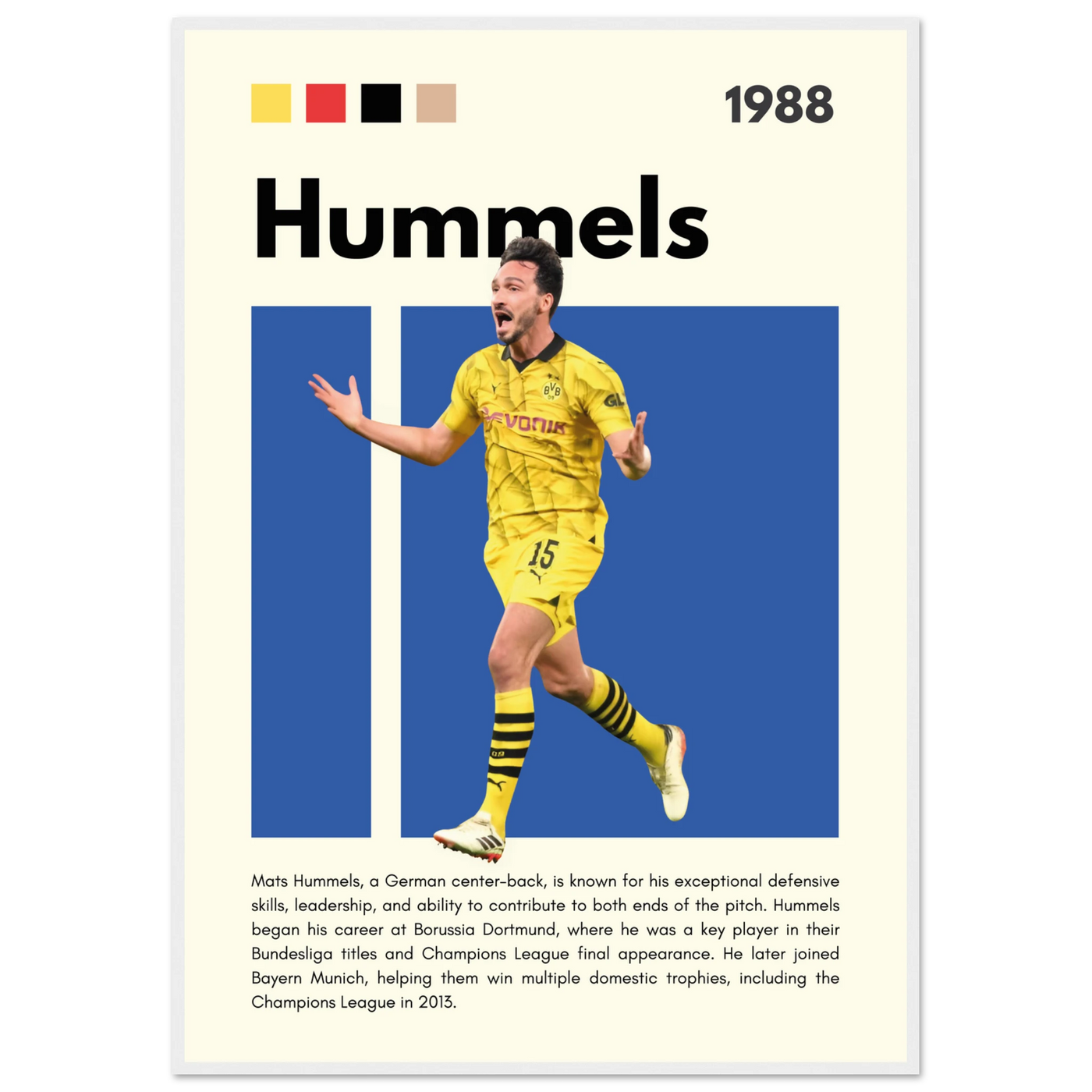 Mats Hummels Borussia Dortmund Framed Poster – Modern Football Art Print 70x100 cm 28x40″ White frame Vibrantwalls