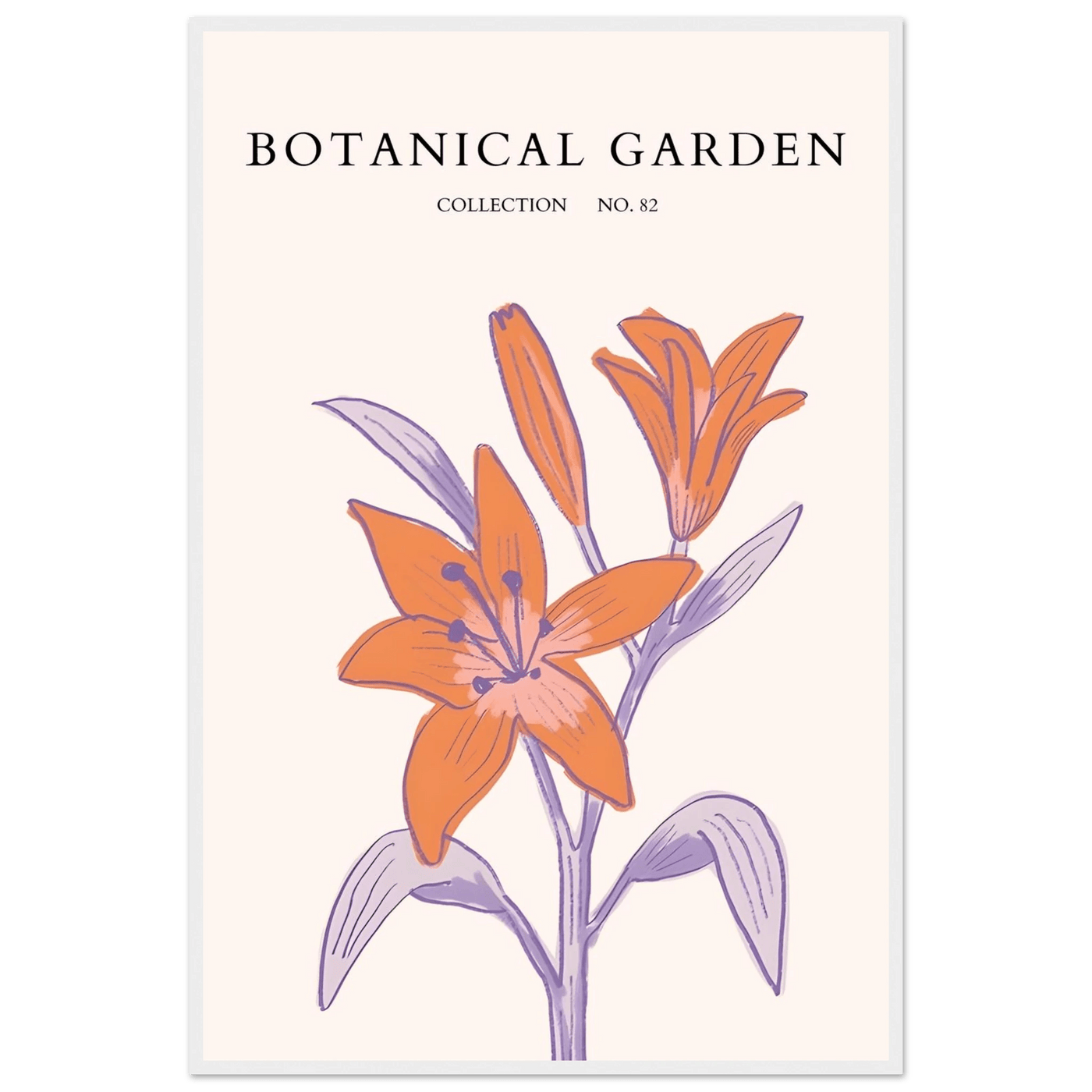 Botanical Garden Lily Print – Orange & Lavender Framed Poster | Elegant Nature Art for Modern Spaces, Ready-to-Hang - Vibrantwalls