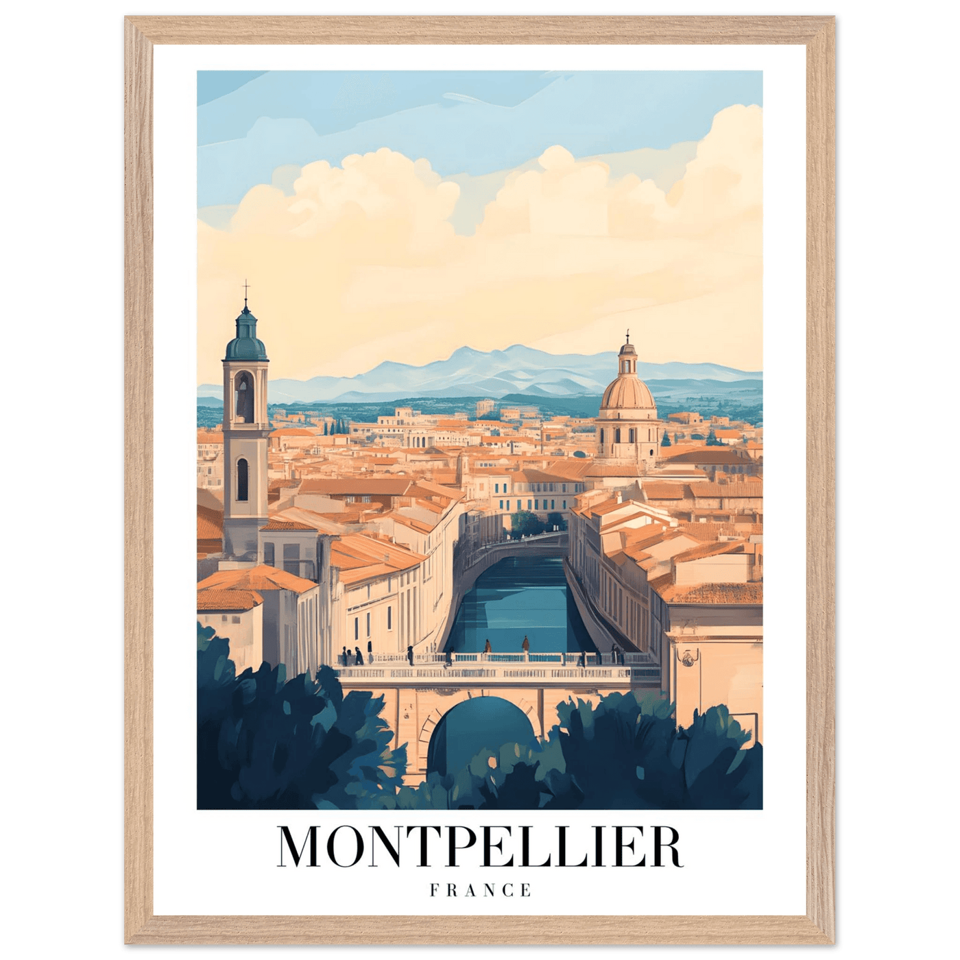 Montpellier France Framed Poster – Vintage Travel Wall Art with Wooden Frame - Vibrantwalls