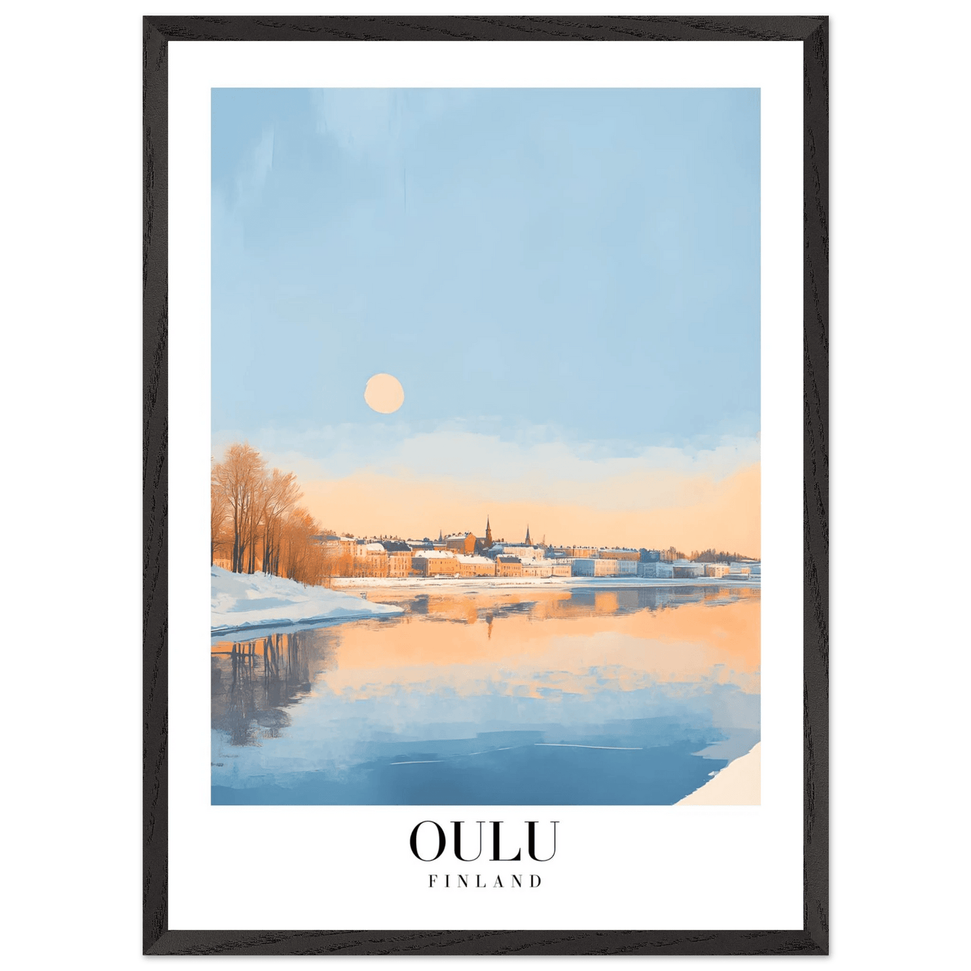 Oulu Finland Framed Poster – Serene Winter Sunset Wall Art with Wooden Frame - Vibrantwalls