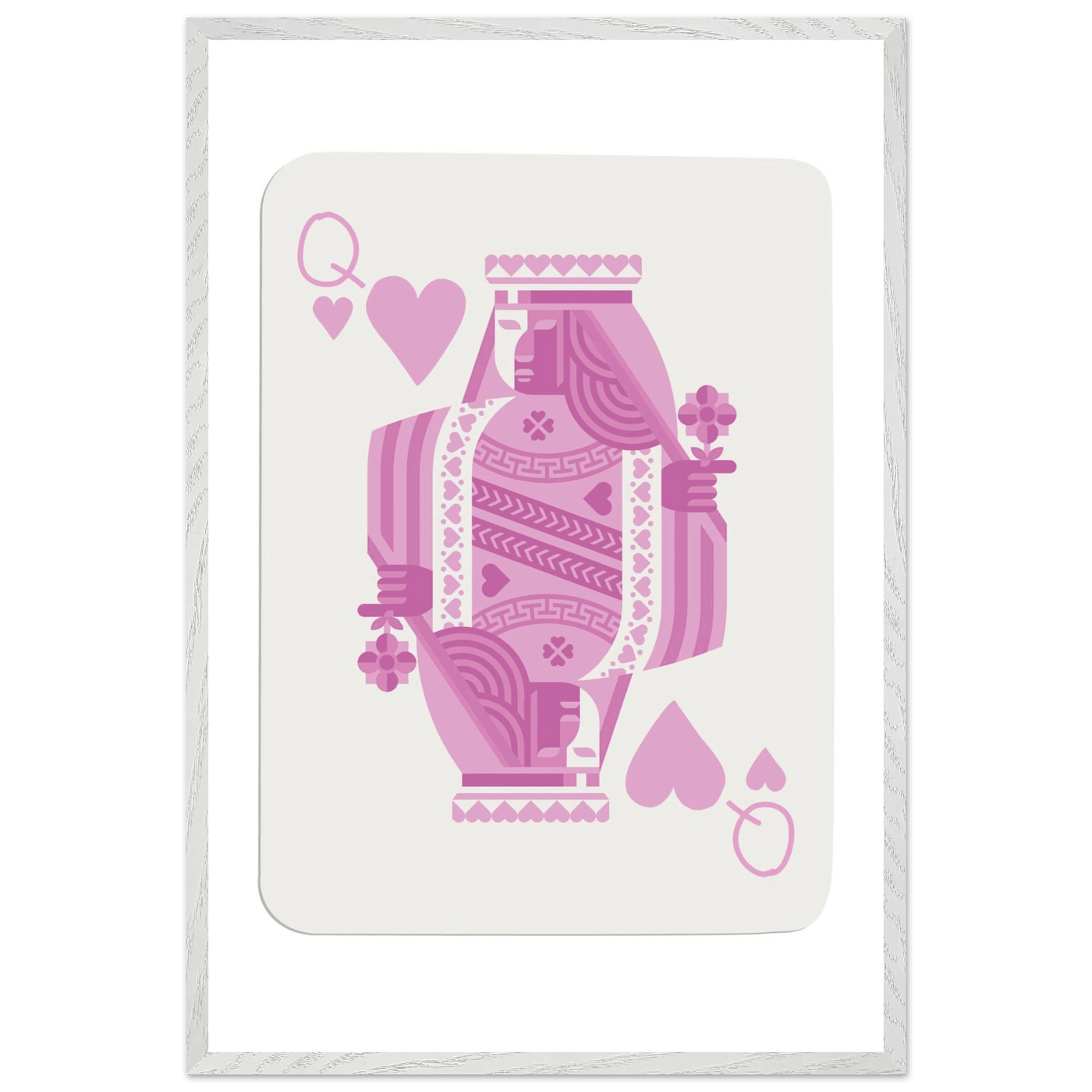 Queen of Hearts - Pink Poker Card Mounted Poster Art, Eco-Friendly Wood Frame & Shatterproof Plexiglass - Vibrantwalls