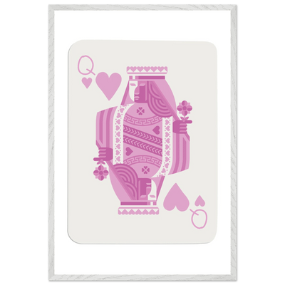 Queen of Hearts - Pink Poker Card Mounted Poster Art, Eco-Friendly Wood Frame & Shatterproof Plexiglass - Vibrantwalls