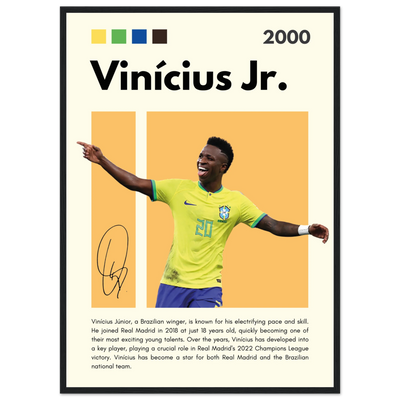 Vinicius Jr. Brazil Soccer Framed Poster – Dynamic Football Legend Art Print in Multiple Sizes & Frame Finishes 50x70 cm 20x28″ Black frame Vibrantwalls