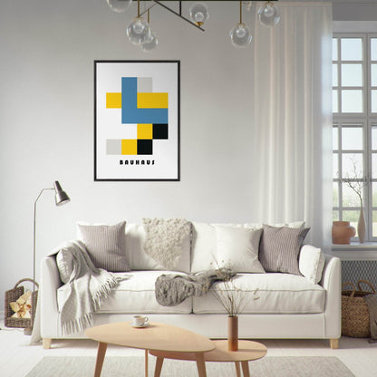 Bauhaus Geometric Abstract Yellow Blue Movement Design Wall Art - Vibrantwalls