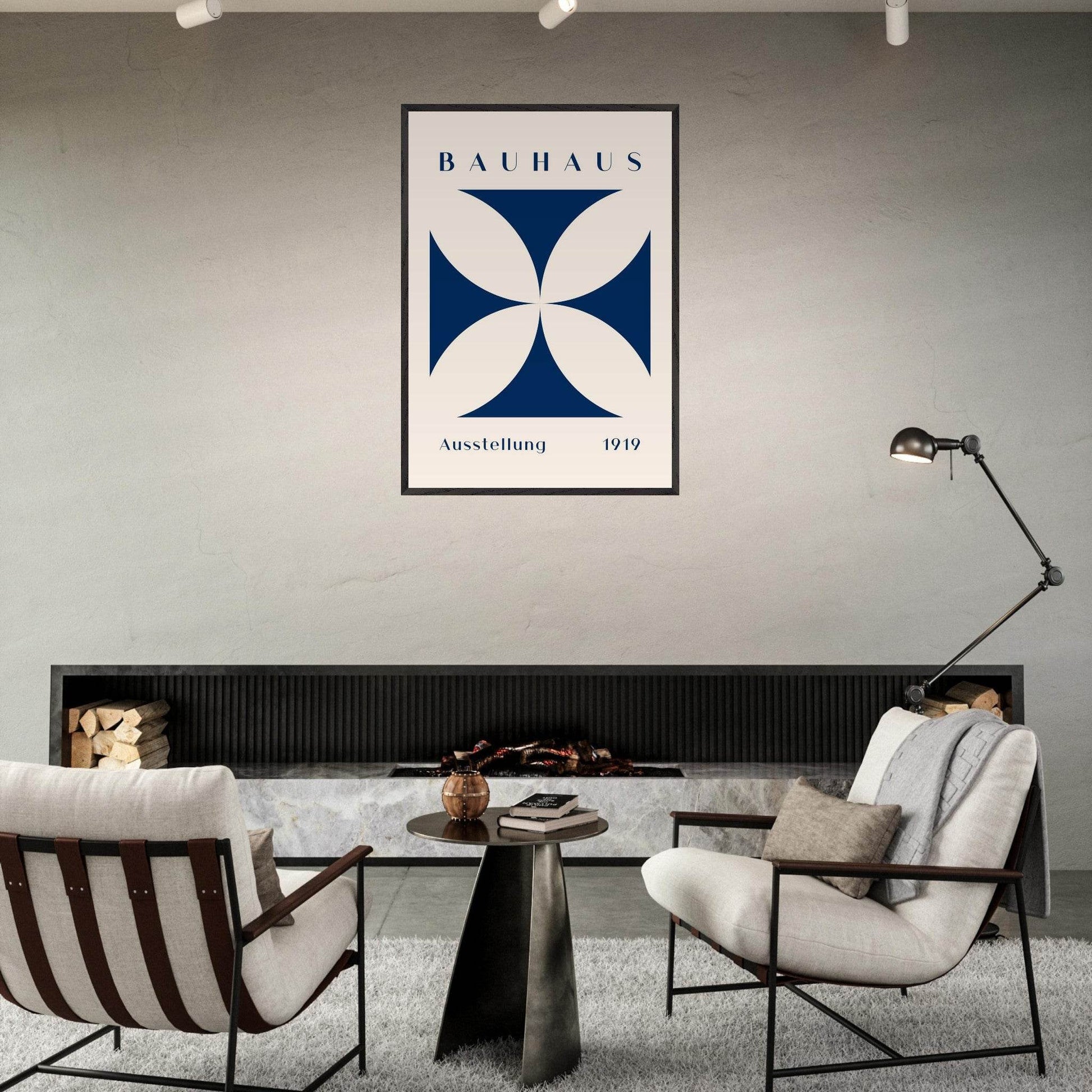 Bauhaus Exhibition 1919 Navy Cream Movement Style Design Wall Art - Vibrantwalls