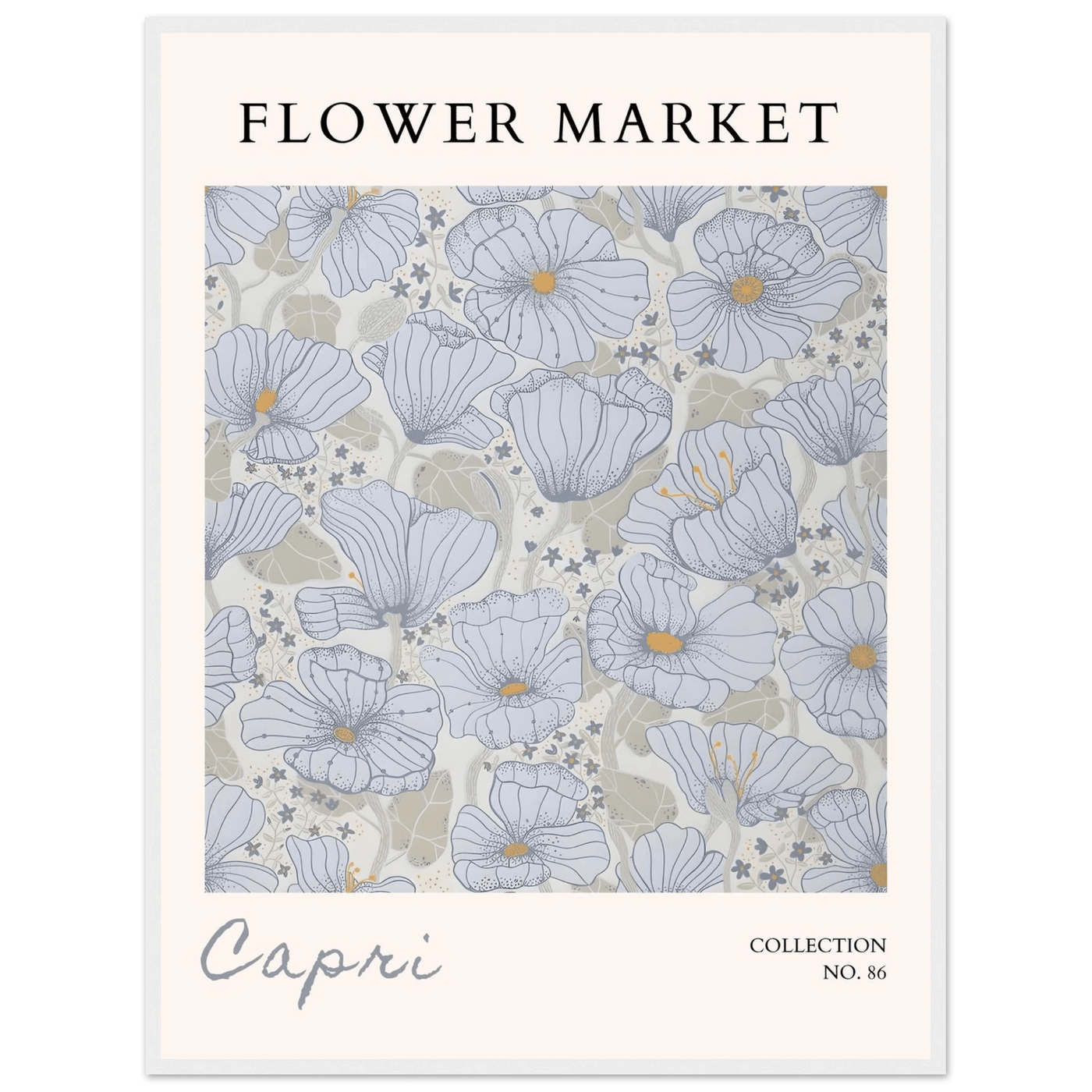 Capri Flower Market Framed Poster – Serene Floral Art Print in Cool Tones | Ready-to-Hang Wall Decor - Vibrantwalls