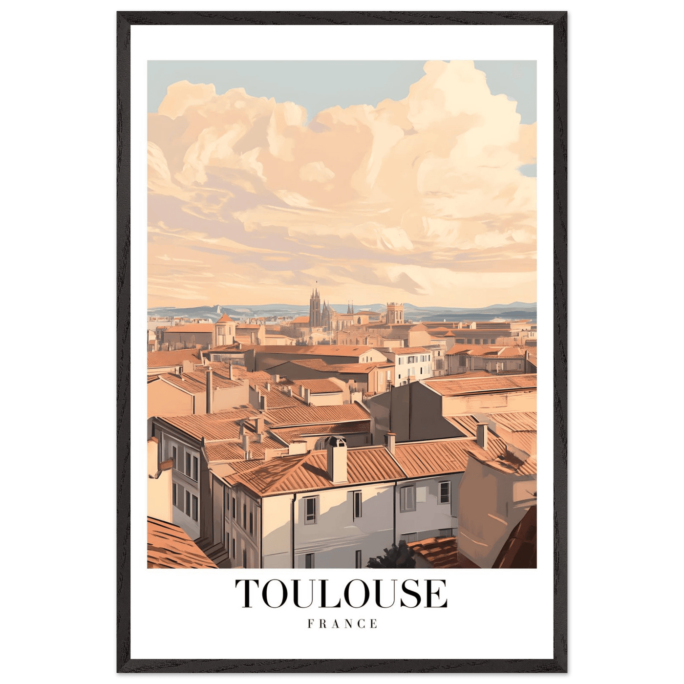 Toulouse France Framed Poster – Vintage Sunset Cityscape Wall Art with Wooden Frame - Vibrantwalls