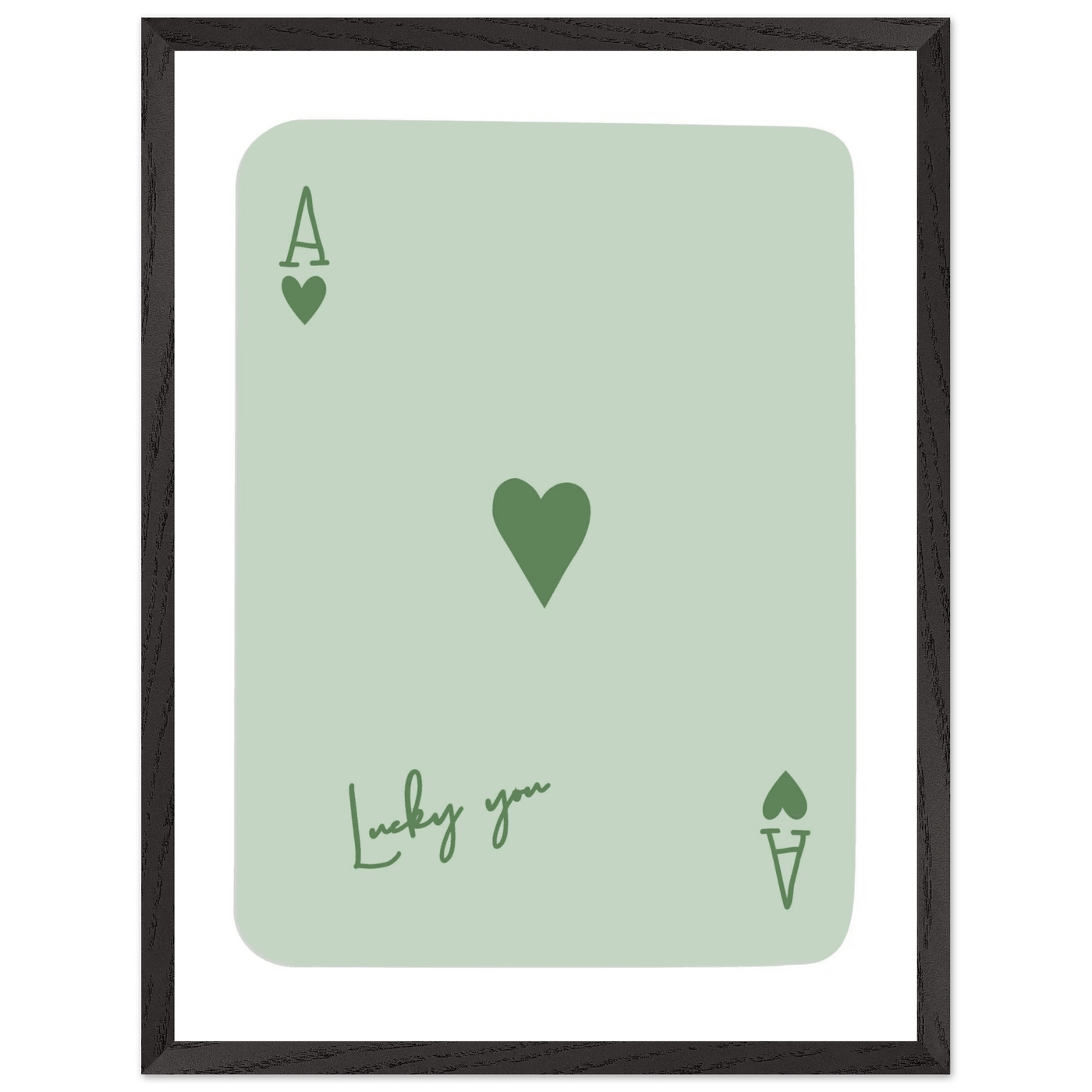 Minimalist Ace of Hearts Poker Card Print - Eco-Friendly Framed Wall Art, 'Lucky You' Design - Vibrantwalls