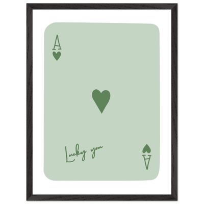 Minimalist Ace of Hearts Poker Card Print - Eco-Friendly Framed Wall Art, 'Lucky You' Design - Vibrantwalls