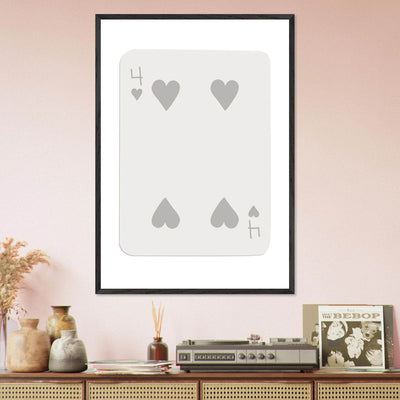 Four of Hearts Poker Card Print - Minimalist Mounted Framed Poster Art, Eco-Friendly Wood Frame - Vibrantwalls