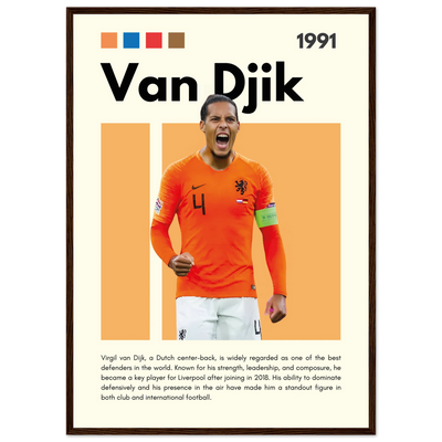 Virgil van Dijk Liverpool/Netherlands Football Framed Poster - Orange & Dynamic Sports Art Print 50x70 cm 20x28″ Dark wood frame Vibrantwalls