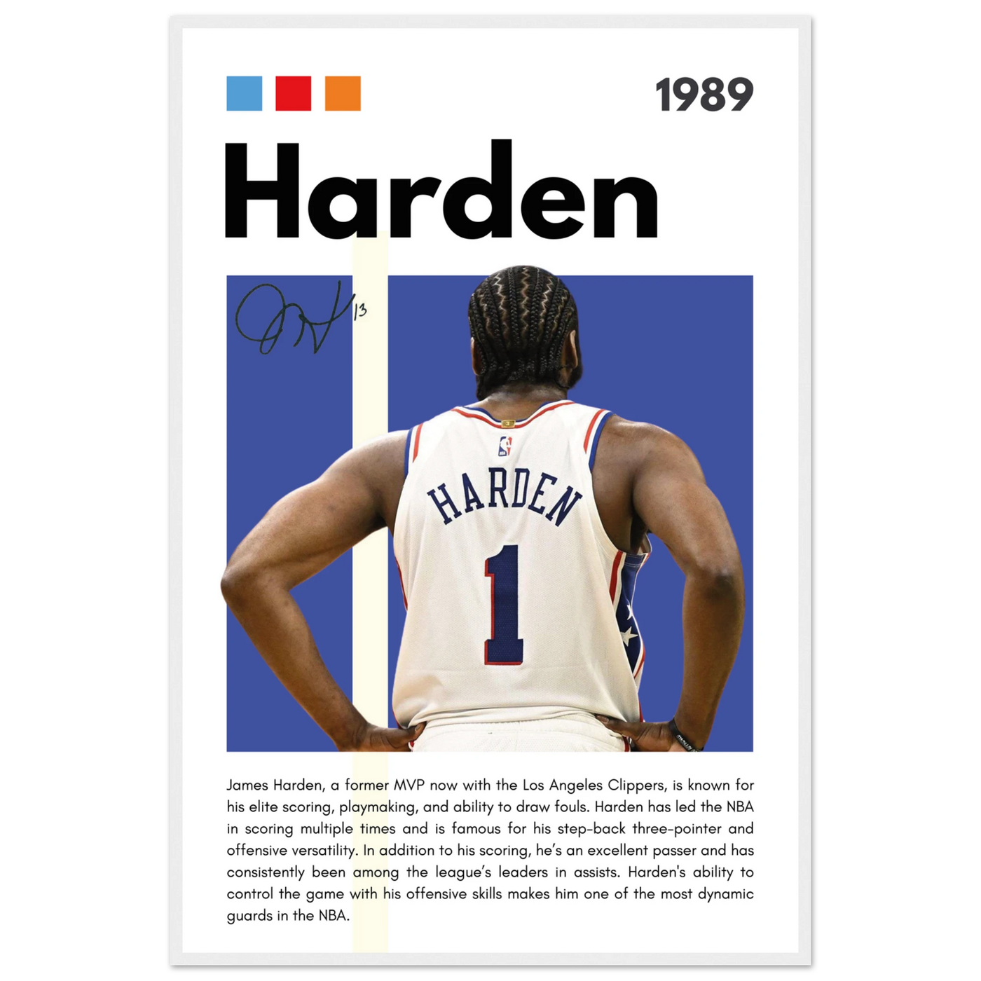 James Harden The Beard Clippers Framed Poster 60x90 cm 24x36″ White frame Vibrantwalls