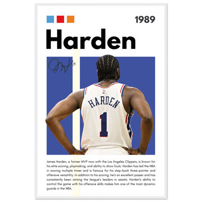James Harden The Beard Clippers Framed Poster 60x90 cm 24x36″ White frame Vibrantwalls