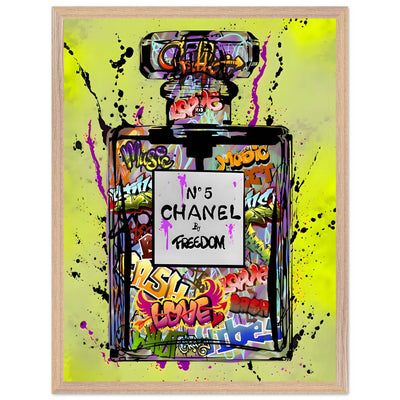 Coco Chanel No. 5 Graffiti Art Print - Vibrant Street Style Perfume Bottle Framed Wall Art - Vibrantwalls