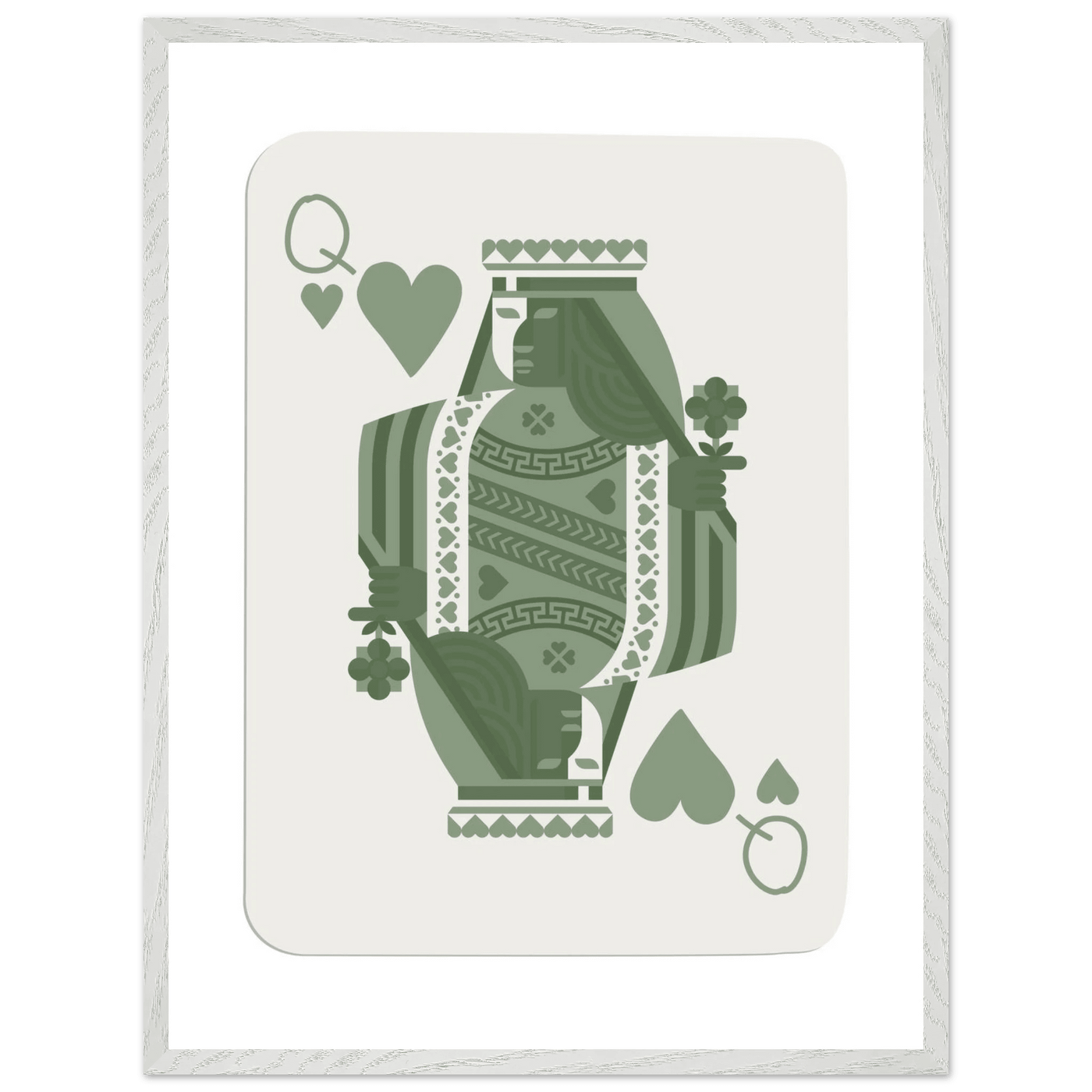 Queen of Spades Poker Card Print - Sage Green Wall Art - Mounted Framed Poster, Eco-Friendly Wood Frame - Vibrantwalls