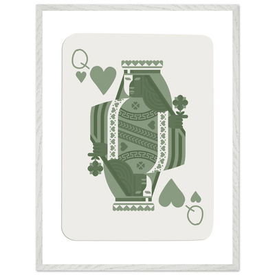 Queen of Spades Poker Card Print - Sage Green Wall Art - Mounted Framed Poster, Eco-Friendly Wood Frame - Vibrantwalls