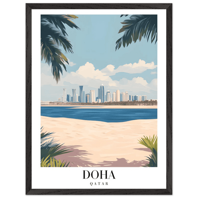 Doha Qatar Skyline Framed Poster – Modern Travel Wall Art with Palm Beach Vibes - Vibrantwalls