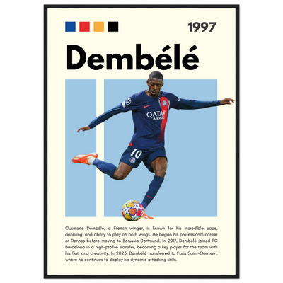 Ousmane Dembélé PSG Soccer Framed Poster – Dynamic Football Art Print in Multiple Sizes & Frame Styles A1 (59.4 x 84.1 cm) Black frame Vibrantwalls