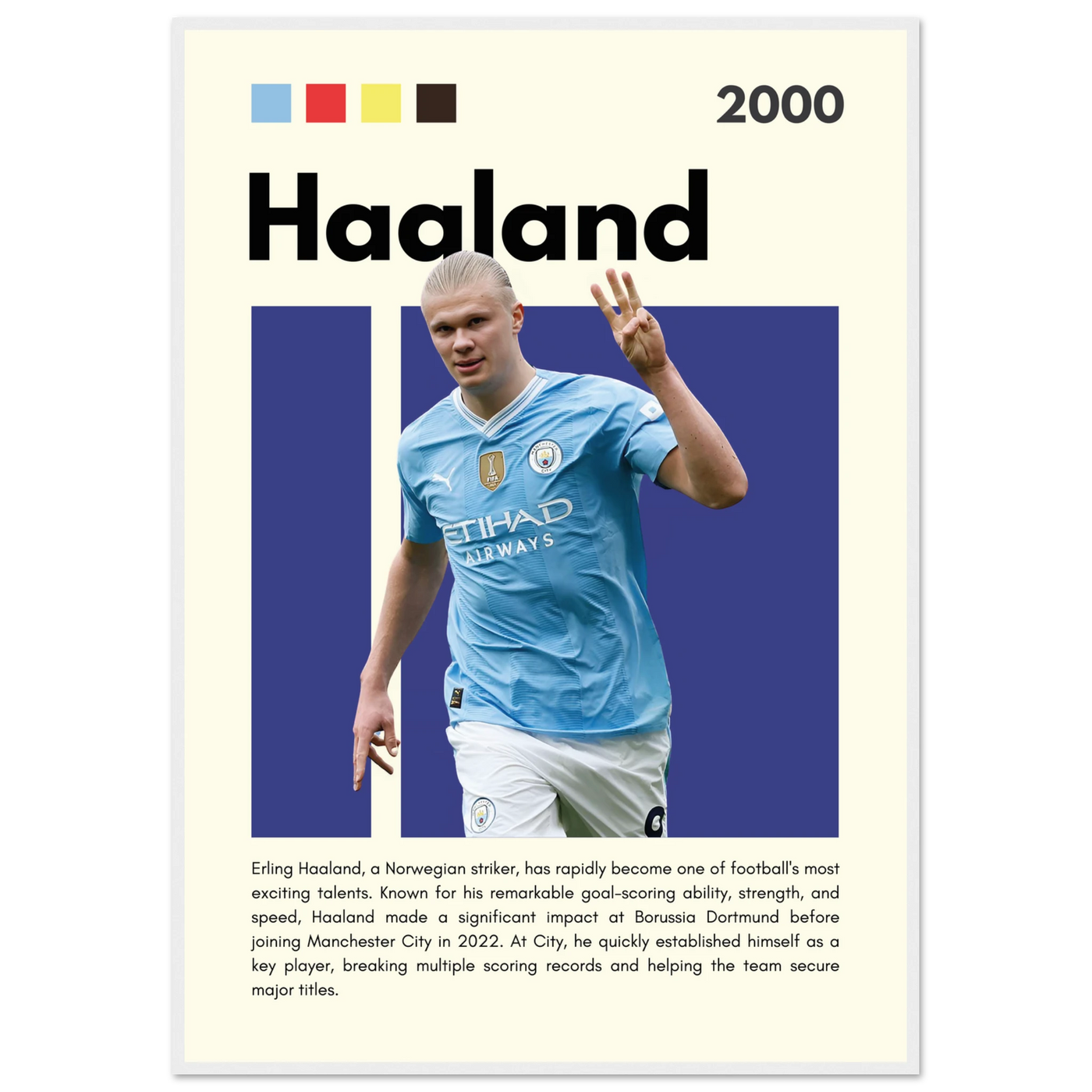 Erling Haaland Manchester City Framed Football Poster 70x100 cm 28x40″ White frame Vibrantwalls