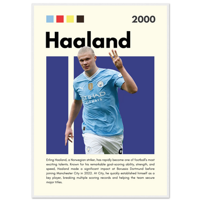 Erling Haaland Manchester City Framed Football Poster 70x100 cm 28x40″ White frame Vibrantwalls