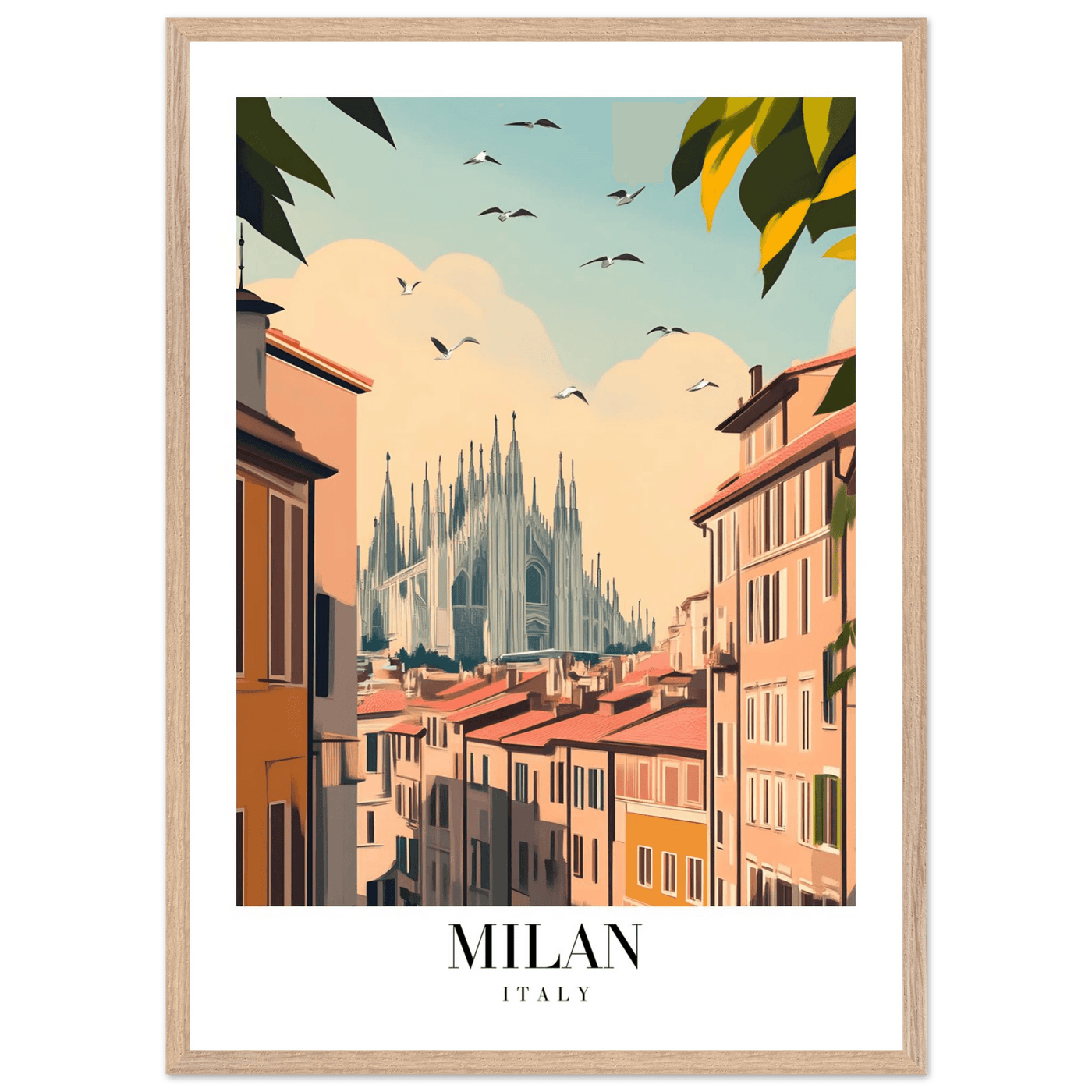 Milan Italy Framed Poster – Vintage Travel Wall Art with Duomo View & Wooden Frame - Vibrantwalls