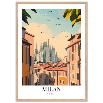 Milan Italy Framed Poster – Vintage Travel Wall Art with Duomo View & Wooden Frame - Vibrantwalls
