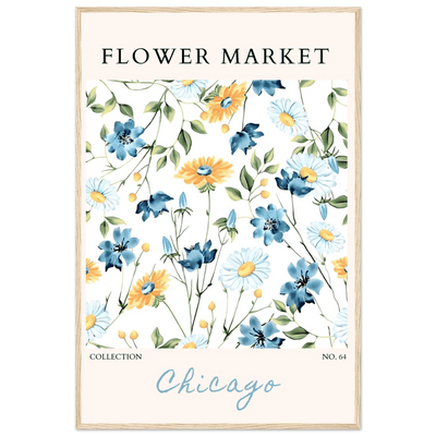 Flower Market Chicago Collection Framed Poster – Whimsical Blue & Yellow Floral Art Print | Ready-to-Hang - Vibrantwalls