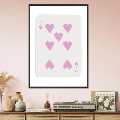 Charming Seven of Hearts Poker Card Print - Mounted Framed Poster Art with Eco-Friendly Wood Frame - Vibrantwalls