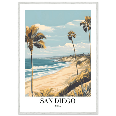 San Diego USA Framed Poster – Vintage Beach Travel Wall Art with Wooden Frame in Your Choice of Size and Finish - Vibrantwalls