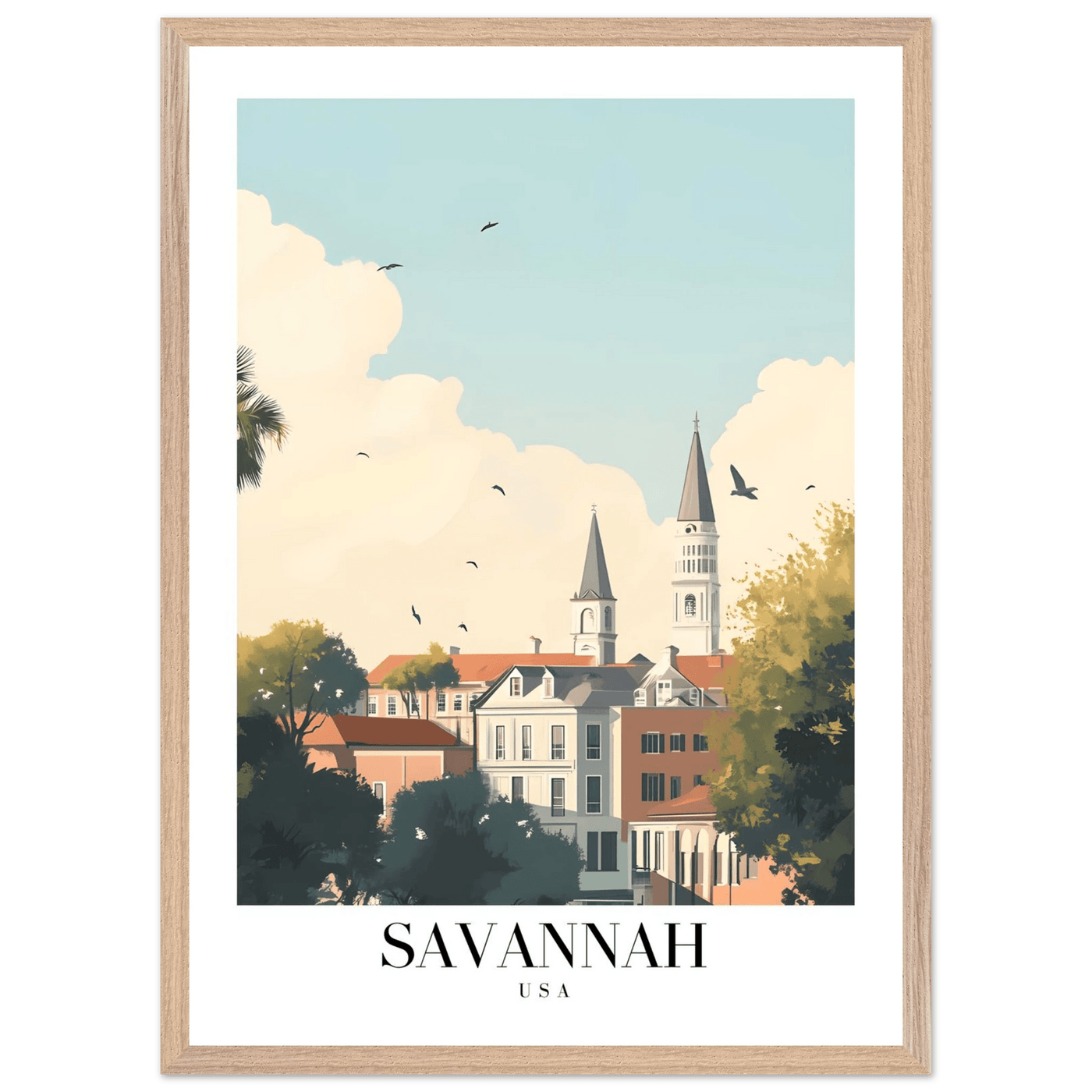 Savannah USA Framed Poster – Charming Cityscape Wall Art with Wooden Frame - Vibrantwalls