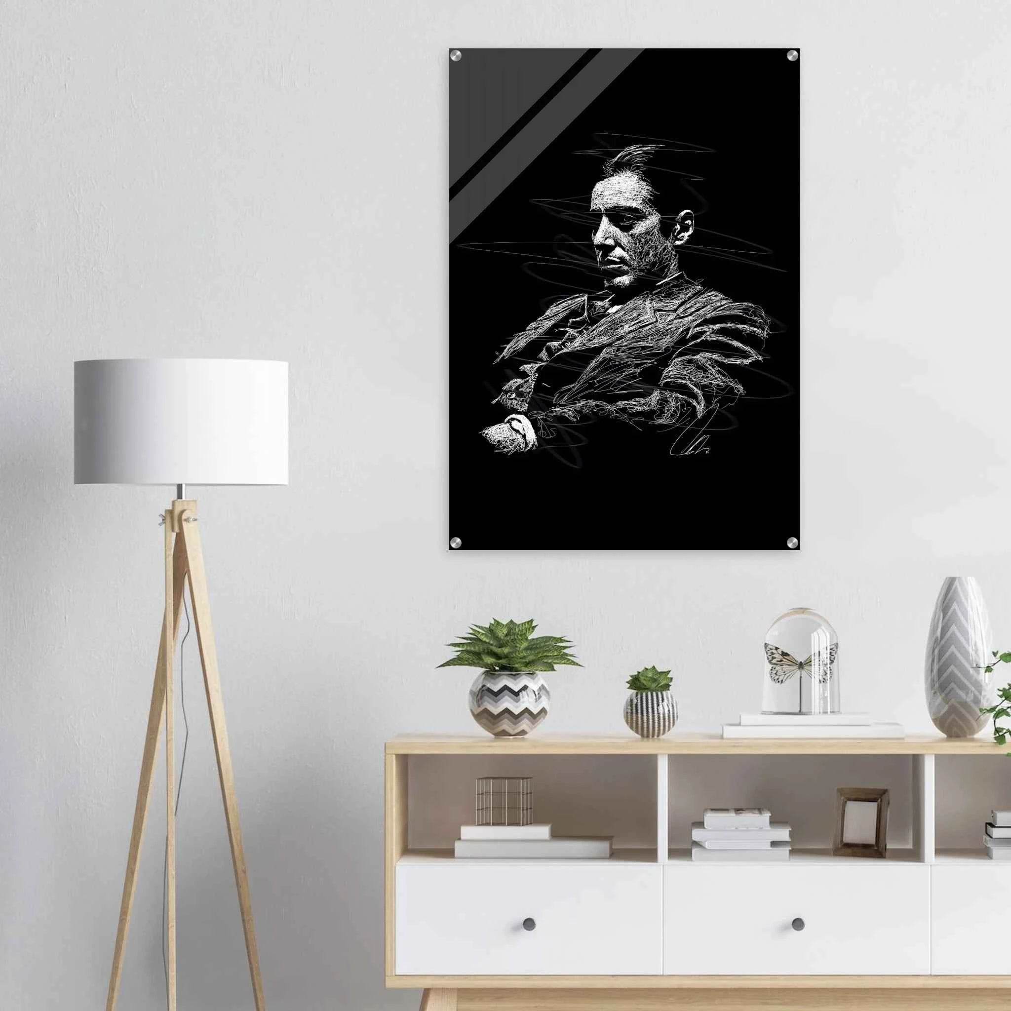 Al Pacino Scarface Sketch Art Acrylic Print – Iconic, Dynamic, Black & White Wall Decor - Vibrantwalls