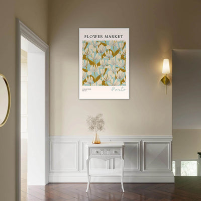 Flower Market Porto Abstract Floral Framed Poster | Calming Blue & Gold Botanical Art Print, Ready-to-Hang - Vibrantwalls