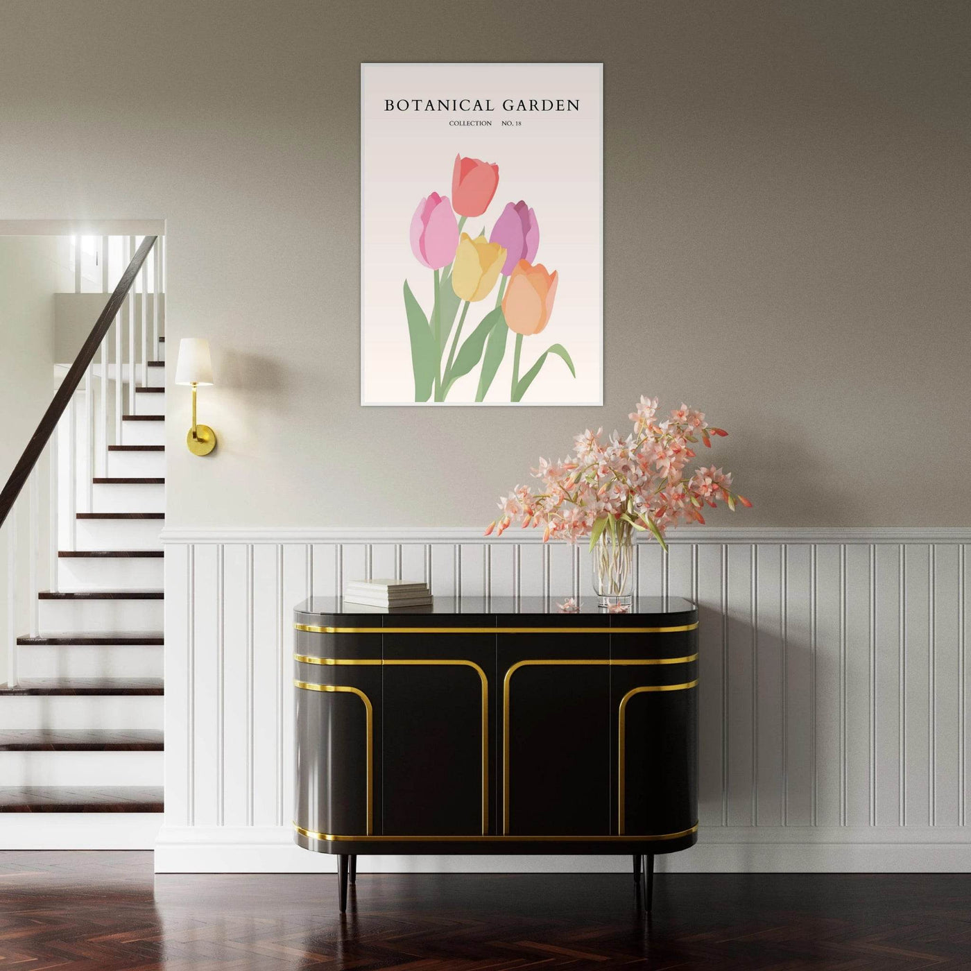 Botanical Garden Tulip Framed Poster – Pastel Bloom Art Print | Ready-to-Hang Floral Decor - Vibrantwalls