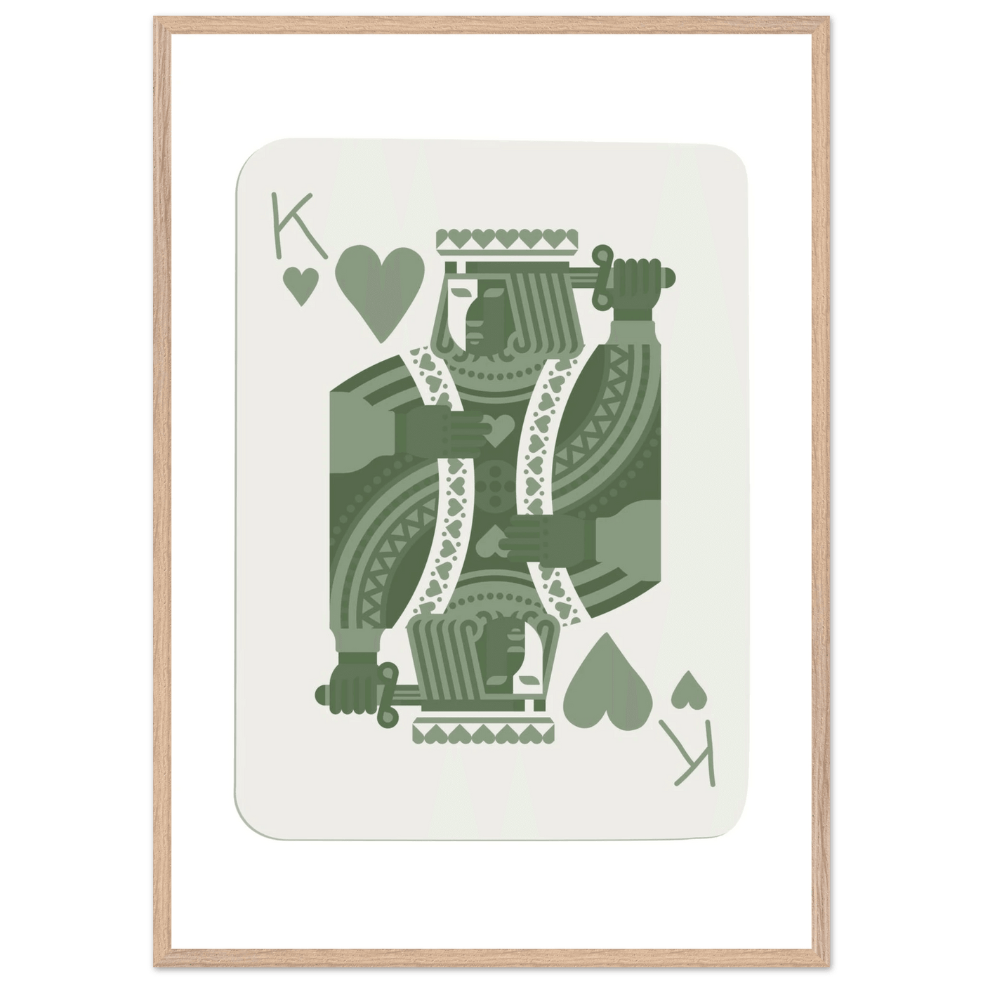 King of Hearts Poker Card Print - Sage Green & White Framed Art, Eco-Friendly Wood Frame - Vibrantwalls