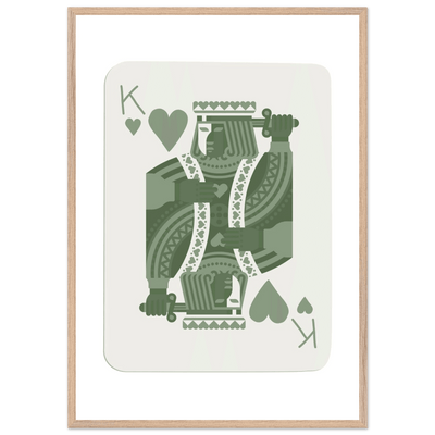 King of Hearts Poker Card Print - Sage Green & White Framed Art, Eco-Friendly Wood Frame - Vibrantwalls