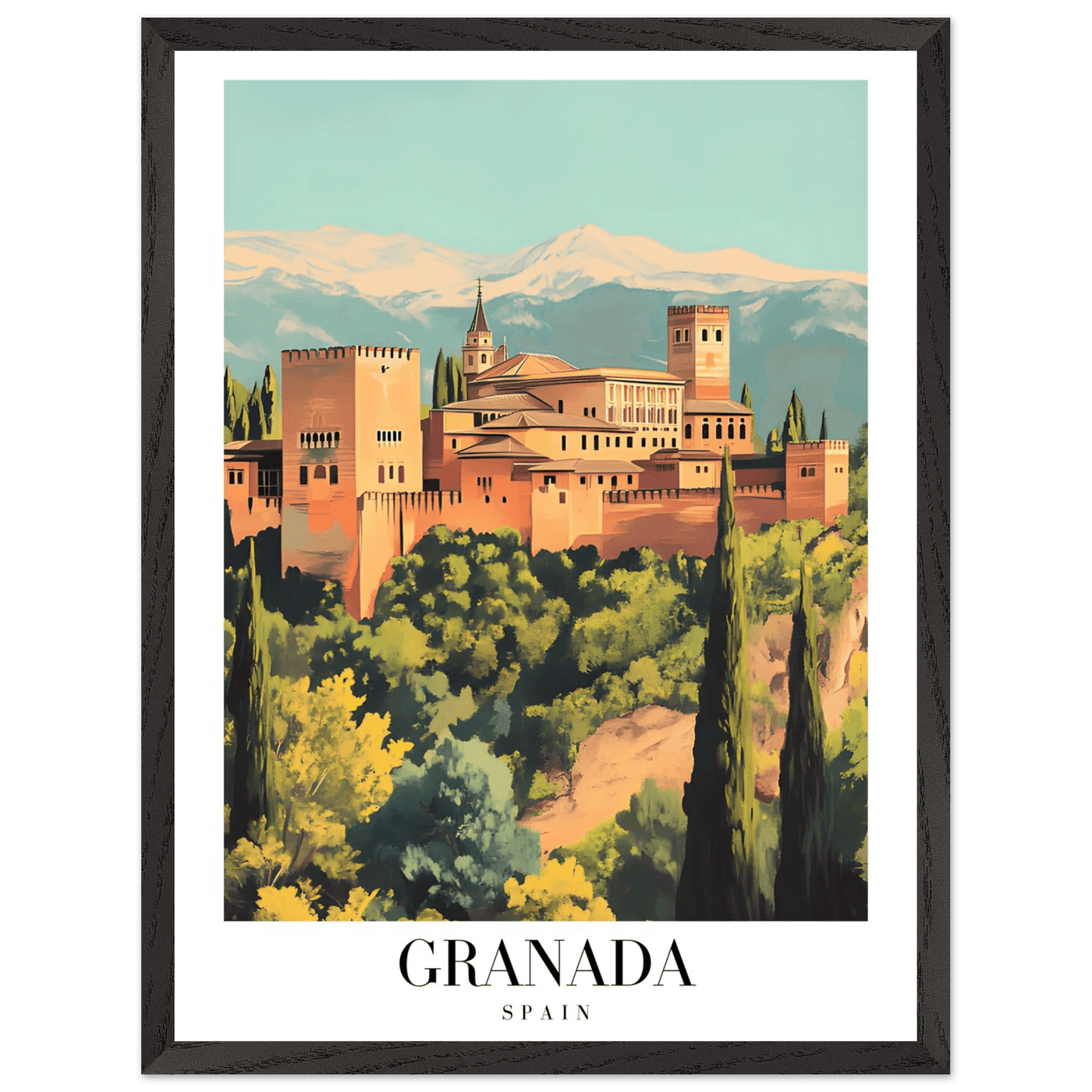 Granada Spain Framed Poster – Vintage Travel Wall Art with Wooden Frame - Vibrantwalls