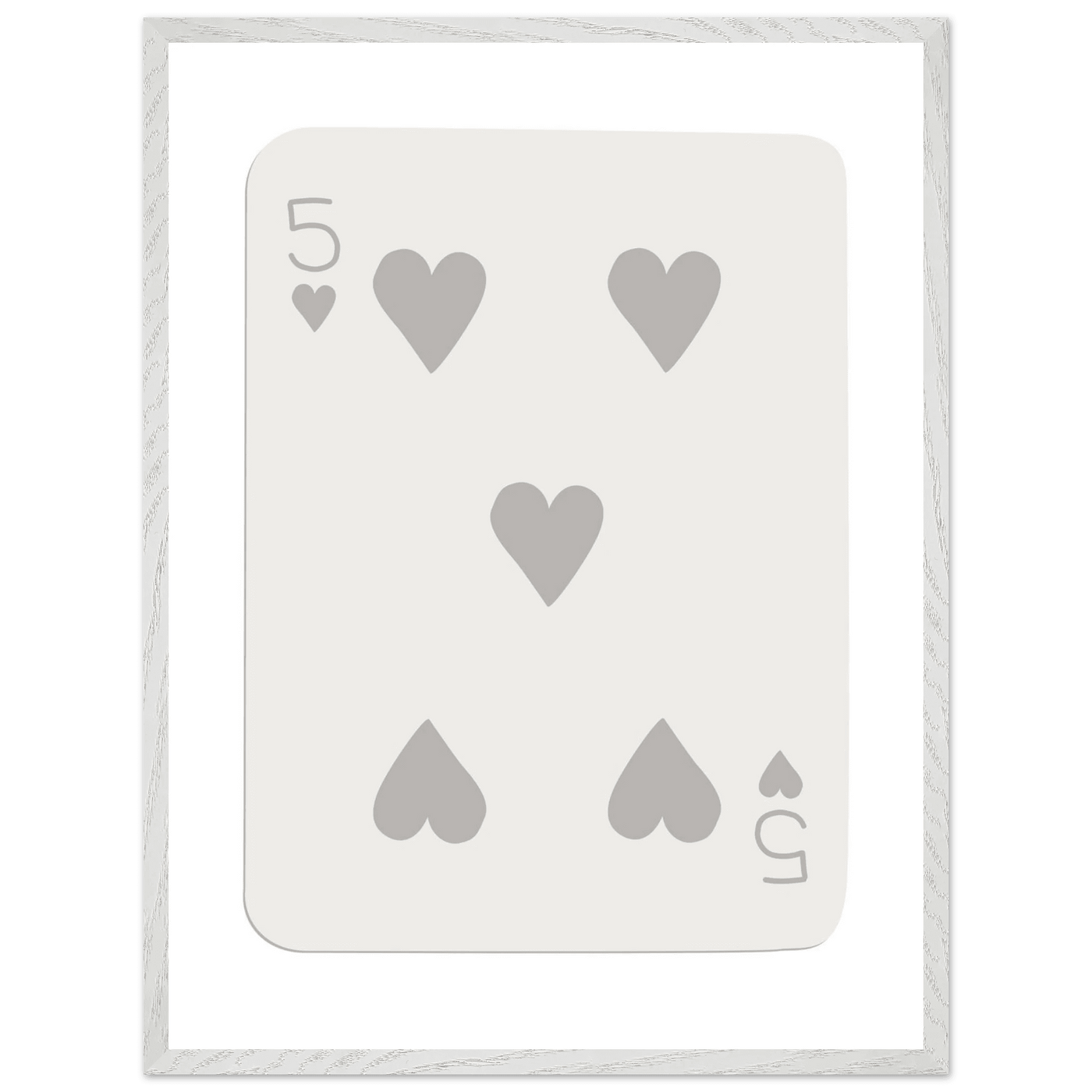 Minimalist Five of Hearts Poker Card Print - Eco-Friendly Mounted Framed Art for Modern Decor - Vibrantwalls