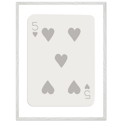 Minimalist Five of Hearts Poker Card Print - Eco-Friendly Mounted Framed Art for Modern Decor - Vibrantwalls