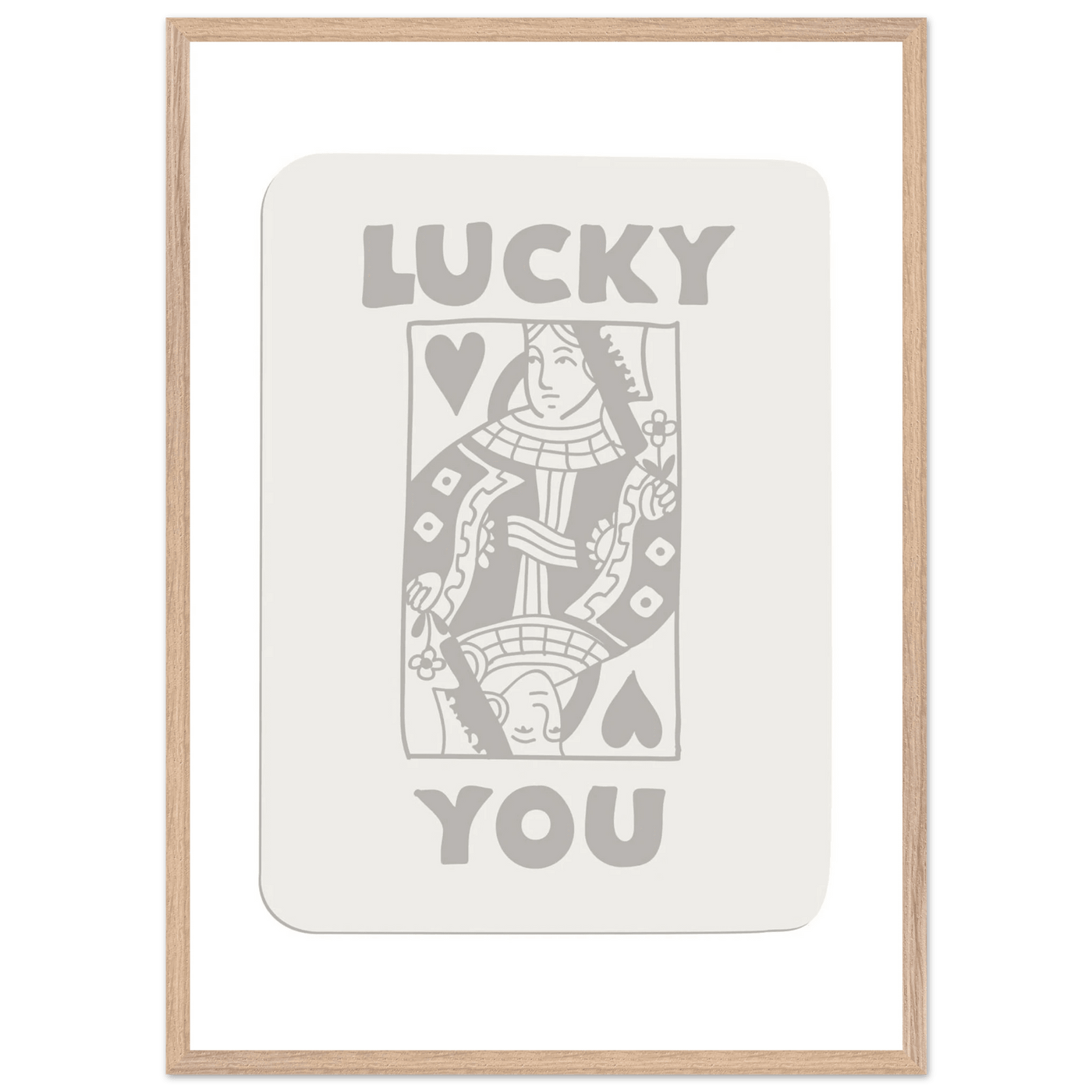 Lucky You Poker Queen of Hearts Framed Art - Modern Card Game Print, Eco-Friendly Wood Frame - Vibrantwalls