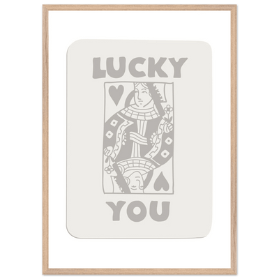 Lucky You Poker Queen of Hearts Framed Art - Modern Card Game Print, Eco-Friendly Wood Frame - Vibrantwalls