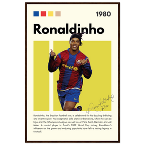 Ronaldinho Barcelona Football Legend Framed Brazil Poster 60x90 cm 24x36″ Dark wood frame Vibrantwalls